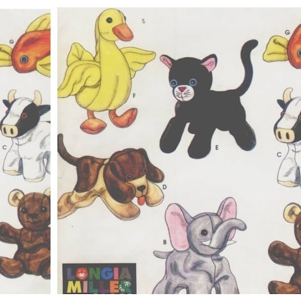 PDF vintage Simplicity 8521 Bean Bag Animals 5" Patron de couture | Anglais | Téléchargement numérique