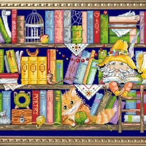 PDF Counted Vintage Cross Stitch Pattern | The Kingdom of Books | Scheme Cross Stitch The Kingdom of Books