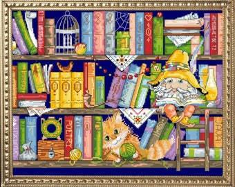 PDF Counted Vintage Cross Stitch Pattern | The Kingdom of Books | Scheme Cross Stitch The Kingdom of Books
