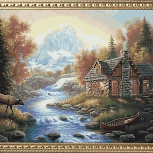 PDF Counted Vintage Cross Stitch Pattern | Forest House | 6 Sizes | Highly Detailed Cross Stitch Pattern