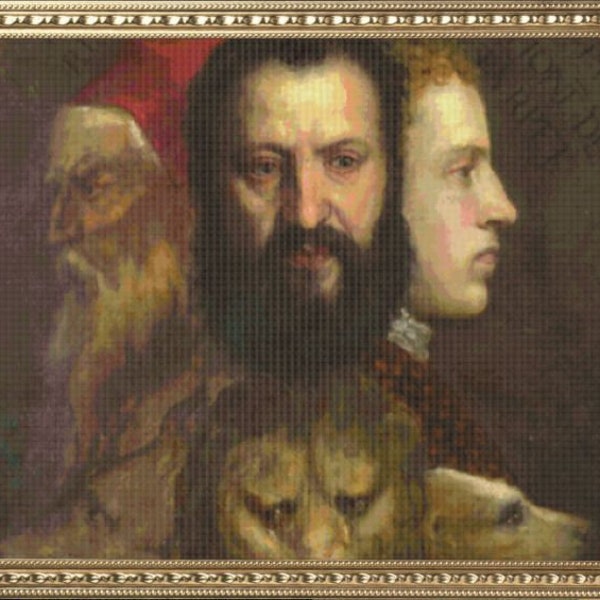 PDF Counted Vintage Cross Stitch Pattern | Allegory of Prudence | Titian 1565 | 4 Sizes | Highly Detailed Cross Stitch Pattern