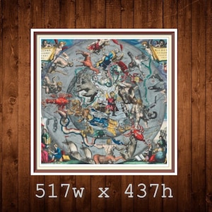 El mapa fue hecho por Andreas Cellarius en 1661 / Patrón de punto de cruz PDF / Vintage contado muy detallado / 517w x 437h puntadas