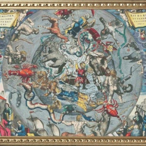 PDF Compté motif de point de croix vintage | Carte Constellations de l’hémisphère nord de la Terre | Andreas Cellarius 1661 | 4 Tailles