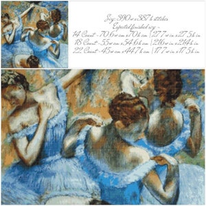 PDF Counted Vintage Cross Stitch Pattern | Blue Dancers | Edgar Degas 1897 | 4 Sizes | Highly Detailed Stitch image 3