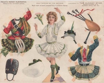 PDF Vintage Paper Dolls | Paper Doll National Scotch Dance | Printable-Print-Cut-Play | ENGLISH | Digital Download