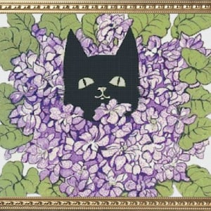 PDF Counted Vintage Cross Stitch Pattern | Black Cat | Illustration 1898 | Highly Detailed Cross Stitch Pattern