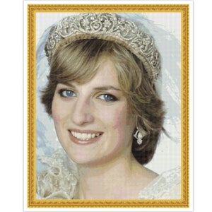 PDF Counted Vintage Cross Stitch Pattern | In Memory of Princess Diana | 6 Sizes | Highly Detailed Cross Stitch Pattern