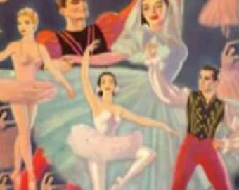 May include: A vintage illustration of paper dolls depicting ballet dancers. The illustration features a male and female dancer in the center, with a female dancer in the background. The illustration is titled "Ballet Dancers" and "Paper Dolls".