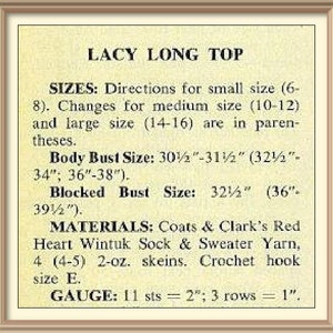 PDF Vintage Crochet Pattern Lacy Long Top ENGLISH Digital Download image 3