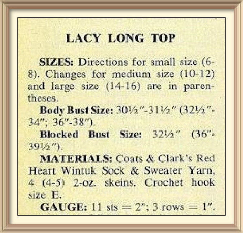 PDF Vintage Crochet Pattern Lacy Long Top ENGLISH Digital Download image 3
