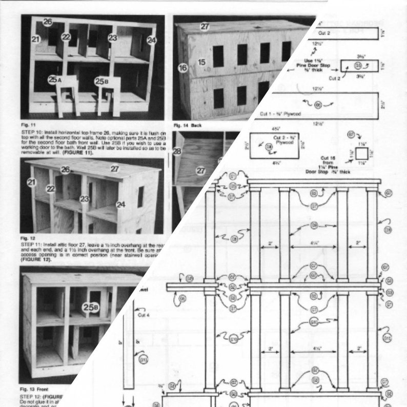 PDF Vintage Pattern Building a Dollhouse 3 Stiyles - Victorian, Colonial, Georgian | 1" to 1" Scale | ENGLISH | Digital Download image 2