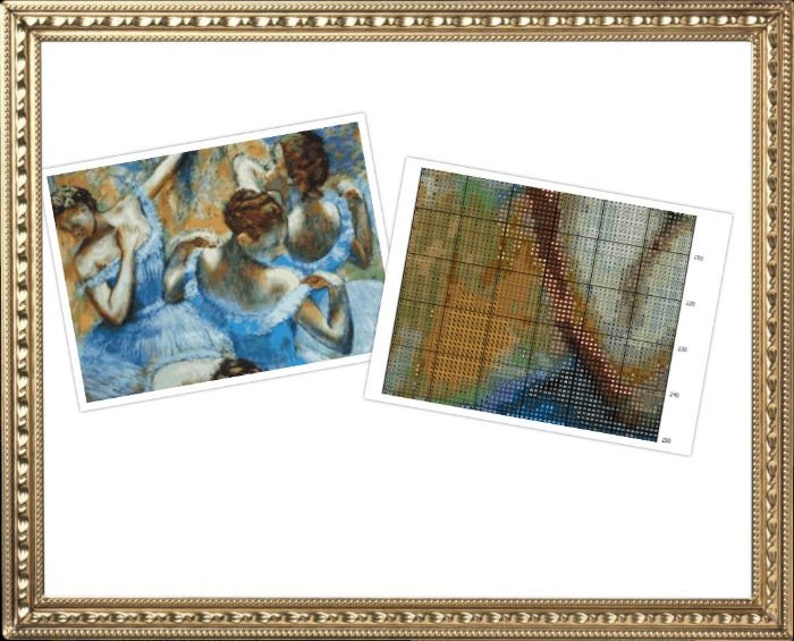 PDF Counted Vintage Cross Stitch Pattern | Blue Dancers | Edgar Degas 1897 | 4 Sizes | Highly Detailed Stitch image 7