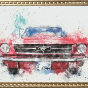 PDF Counted Vintage Cross Stitch Pattern | Retro Mustang Car | 6 Sizes | Highly Detailed Cross Stitch Pattern