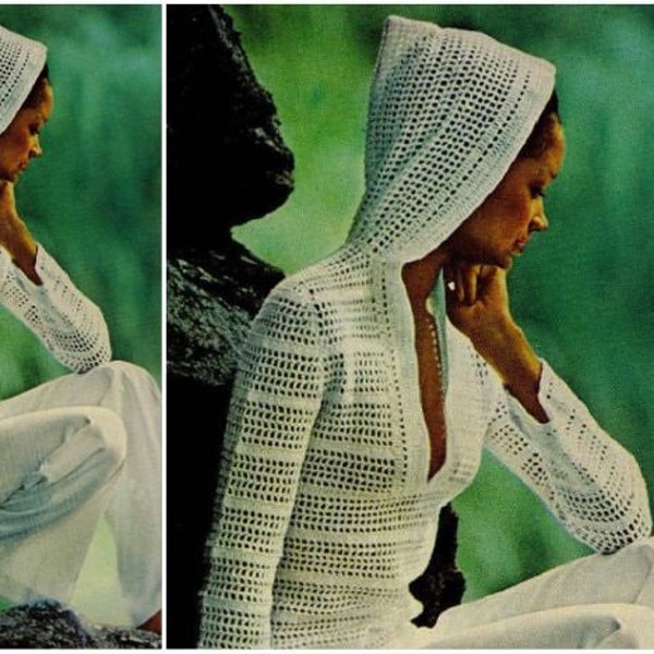 PDF Vintage Crochet Pattern | Hooded Pullover | ENGLISH | Digital Download