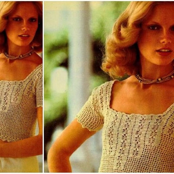 PDF Vintage Crochet Pattern | Short Sleeve Top | ENGLISH | Digital Download