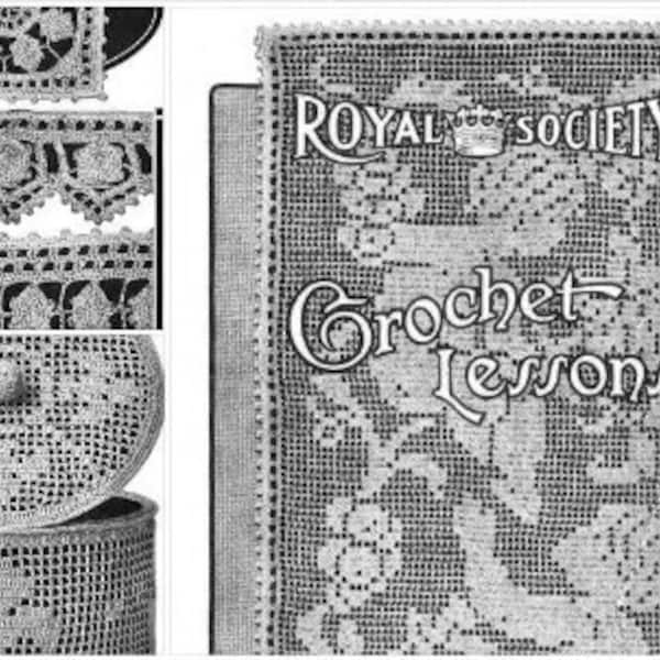 Modèle de crochet vintage PDF | vintage 1915 Royal Society Crochet Lessons 6 Filet Irish | ANGLAIS | Téléchargement numérique