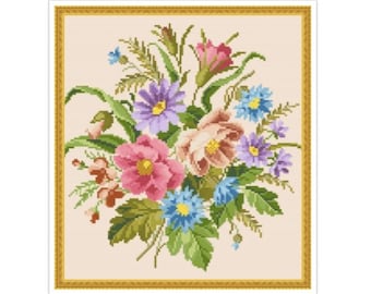 PDF Antique Sampler Counted Vintage Cross Stitch Pattern | Berlin Woolwork | Vintage Scheme | Reproduction Scheme Cross Stitch 19th century