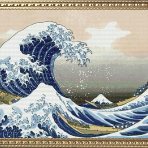 PDF Counted Vintage Cross Stitch Pattern | Big Wave in Kanagawa | Katsushika Hokusai 1831 | 5 Sizes | Highly Detailed Cross Stitch