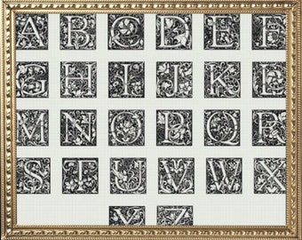 PDF Counted Vintage Cross Stitch Pattern | Alphabet | 4 Sizes | Highly Detailed Cross Stitch