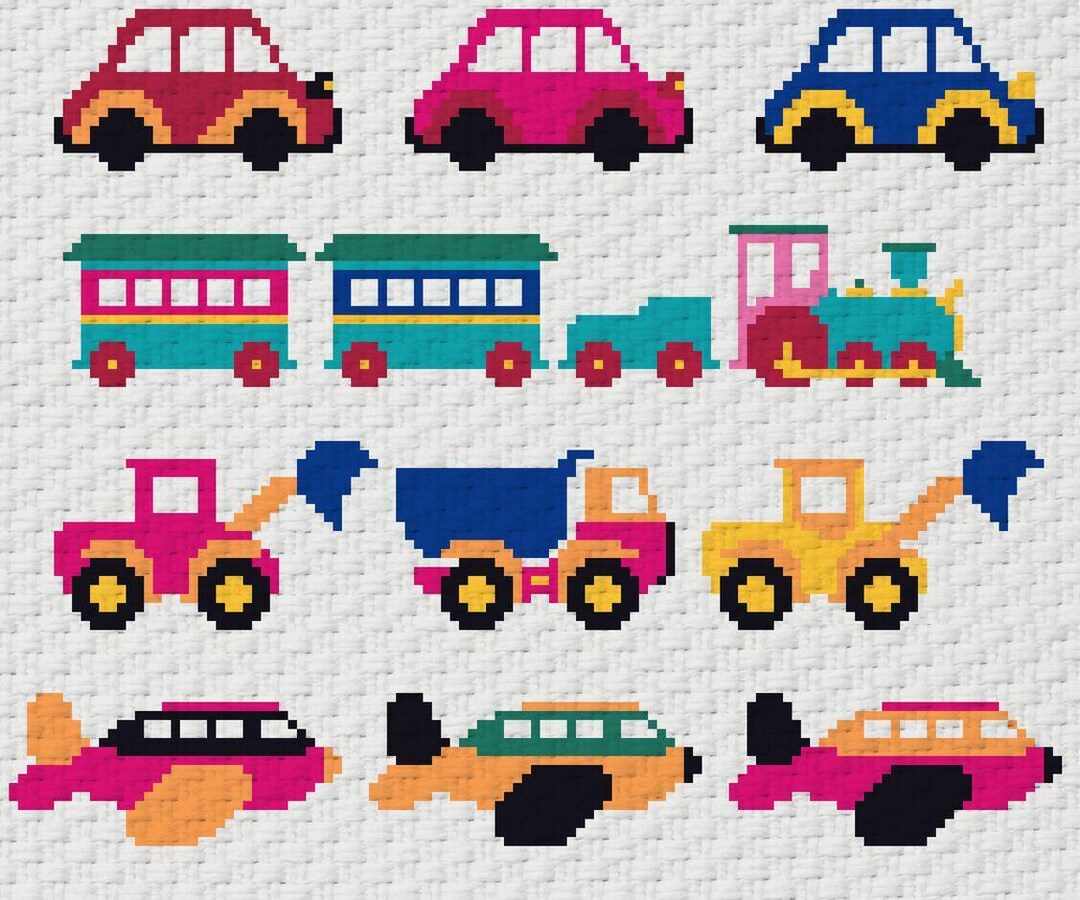Crochet Pattern C2C Cars Helicopters Train Carriages Counted for ...