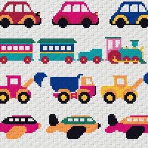 Crochet Pattern C2C Cars Helicopters Train Carriages Counted For Crocheting Afghan Plaid Blankets Carpet Digital Download PDF