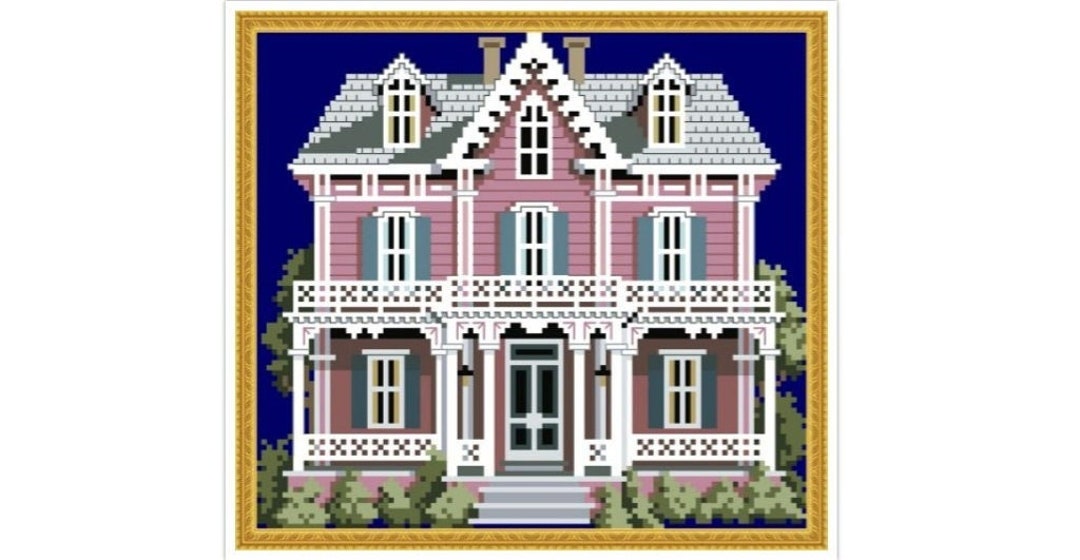 PDF Counted Vintage Cross Stitch Pattern Victorian House Scheme Cross