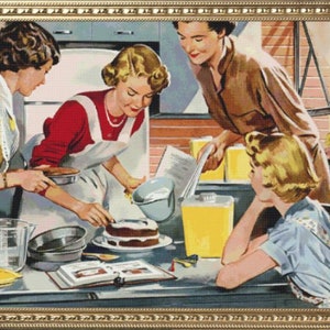 PDF Counted Vintage Cross Stitch Pattern | A Woman in the Kitchen | Retro | 5 Sizes | Highly Detailed Cross Stitch Pattern
