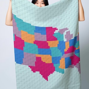 Häkelanleitung C2C Bunte Landkarte USA Gezählt For Häkeldecke Afghan Plaid Decken Digitaler Download PDF