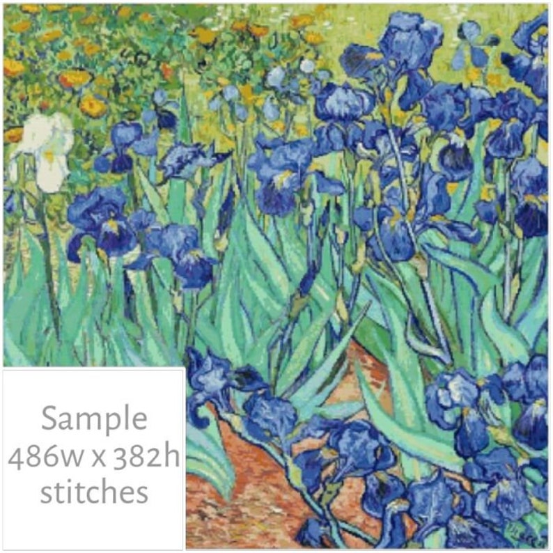 PDF Counted Vintage Cross Stitch Pattern | Irises | Vincent Van Gogh ...
