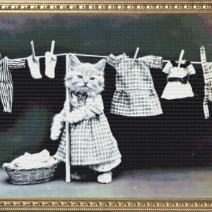 PDF Counted Vintage Cross Stitch Pattern | In the human situation Hanging Up The Laundry | 5 Sizes | Highly Detailed Cross Stitch Pattern