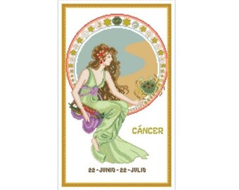 PDF Vintage Cross Stitch Pattern | Zodiac Sign Cancer | Scheme Cross Stitch | ENGLISH