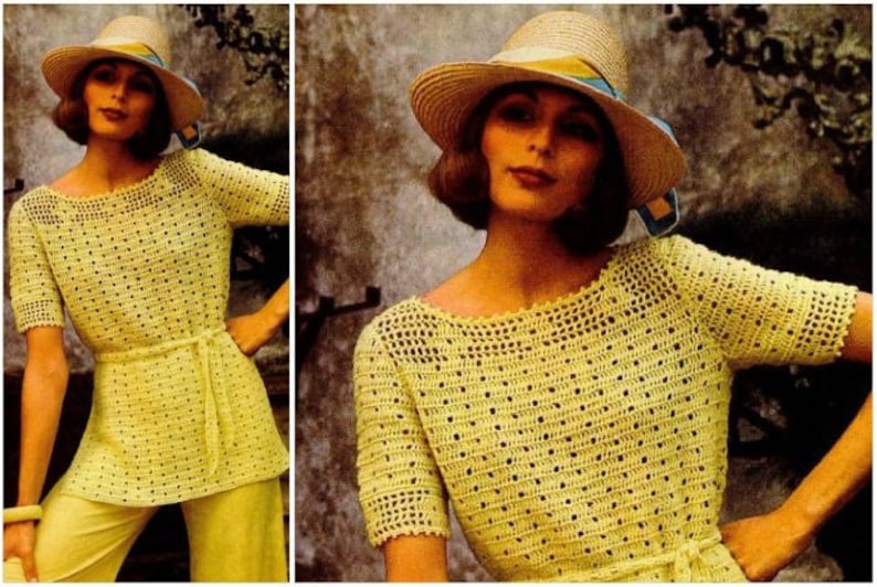 PDF Vintage Crochet Pattern Lacy Long Top ENGLISH Digital Download image 1