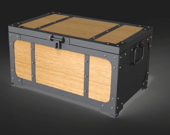 Stammbox Aufbewahrungsbox Schwerlastkoffer mit Metallrahmen Stamm mit Holzaußenkofferkörper digitales Produkt für die Fertigung