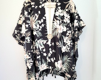 Black Kimono, Kimono for Women, Silk Kimono, Boho Wrap, Kimono Jacket, Floral Kimono