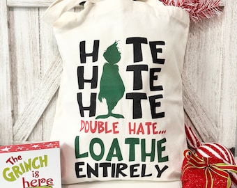 Grinch Tote, Canvas Grinch Bag, Christmas Tote, Grinch Shopping Bag, Christmas Bag, Funny Grinch Tote, Grinch Grocery Bag, Grinch Book Bag