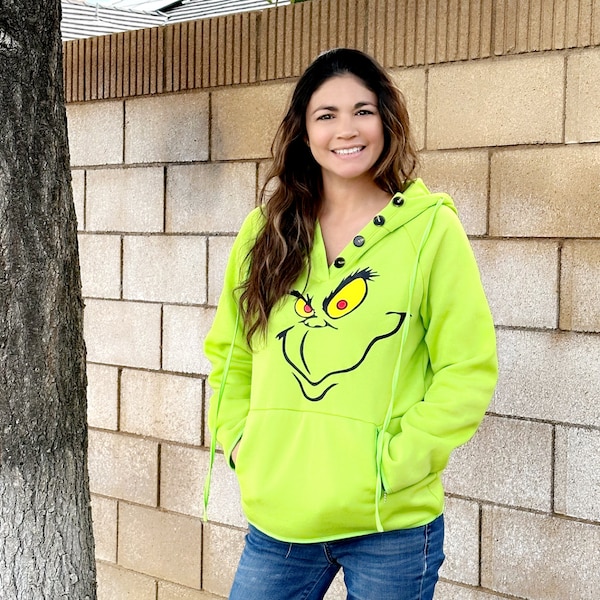 Grinch Hooded Sweatshirt, Grinch Sweatshirt, Women's Shirt, Grinch Hoodie, Christmas Hoodie, Christmas Sweater