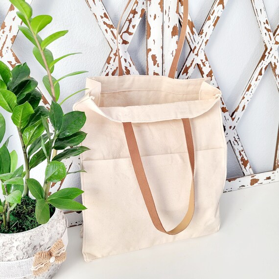 Large canvas tote bags with pockets hotsell