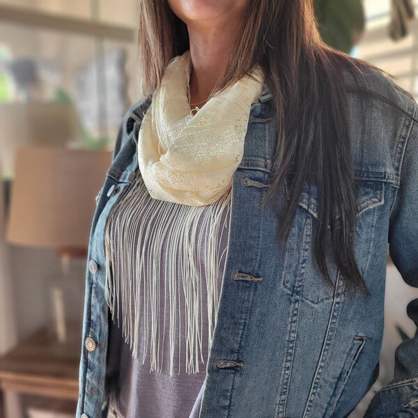 Fur Fringe Scarf Ivory main image 1