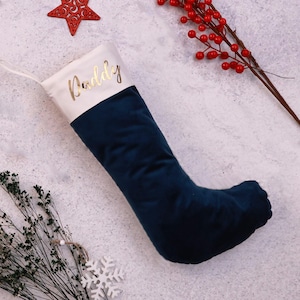 Hera Dark Blue Christmas Stocking - Personalized Velvet Christmas Stocking - Monogram Stockings - Family Stockings