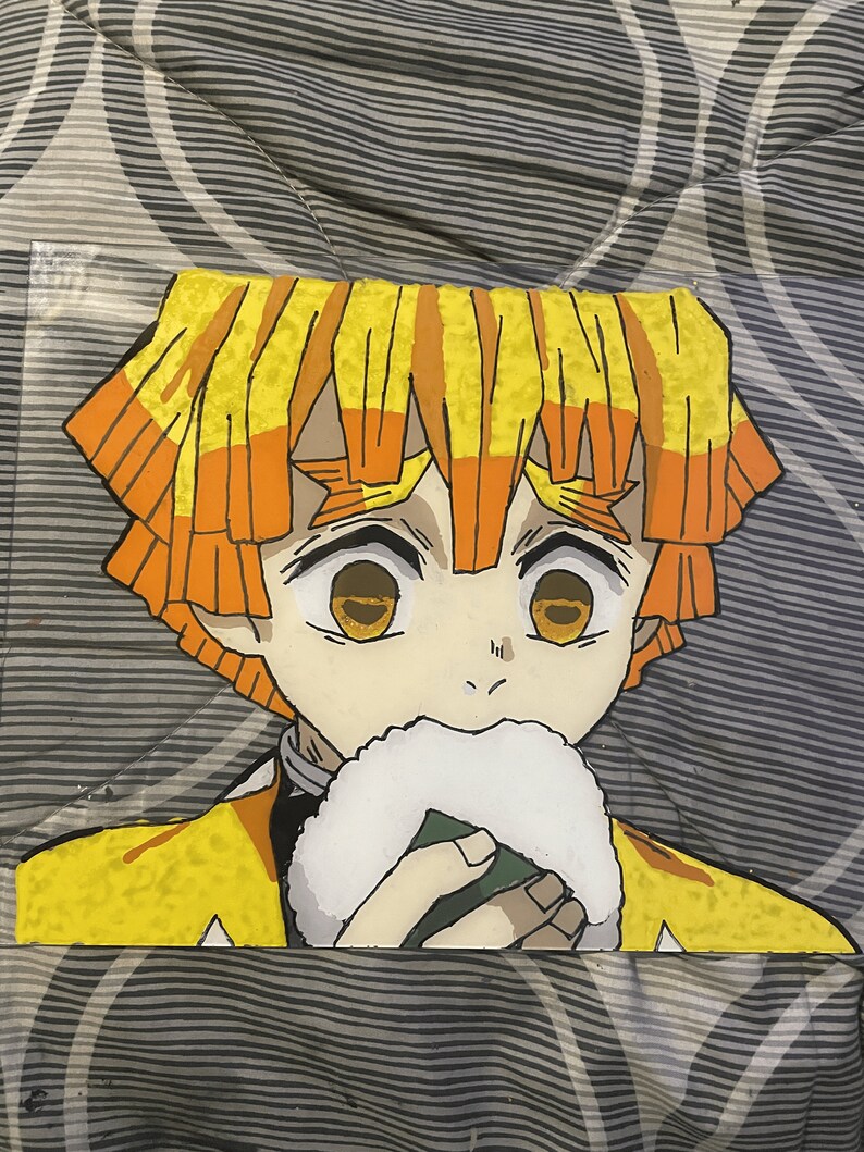 Zenitsu Anime Glass Painting With Glitter Etsy