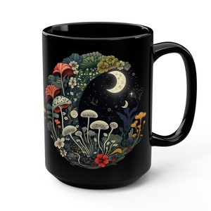 Mushroom Mug Moon Mug Mushroom Lovers Gift Yoga Mug Cute Mugs Aesthetic Space Mug Galactic Mug Plant Lady Mug Gardening Mug  Celestial Mug