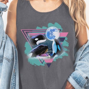 Vintage Orca 90s Tank, Unhinged Orca Whale Y2K Tank Top, Save the Whales PNW Mermaidcore Tank Top, Stay Salty Beach Tank, Orca Lovers Gift