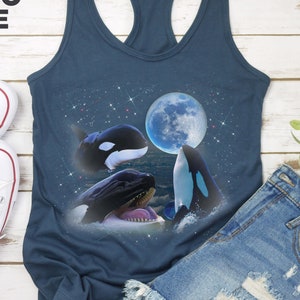 Three Orcas Vintage 90s Graphic Racerback Tank Top, Save The Whales PNW Orca Whale Tank Tops, Orca Lovers Summer Tank, Whale Lovers Gift