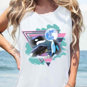 Vintage Orca 90s Tank, Unhinged Orca Whale Y2K Tank Top, Save the Whales PNW Mermaidcore Tank Top, Stay Salty Beach Tank, Orca Lovers Gift
