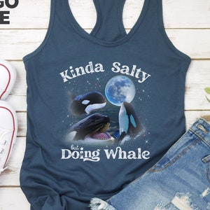 Three Orcas Vintage 90s Graphic Racerback Tank Top, Save The Whales PNW Orca Whale Tank Tops, Orca Lovers Summer Tank, Whale Lovers Gift