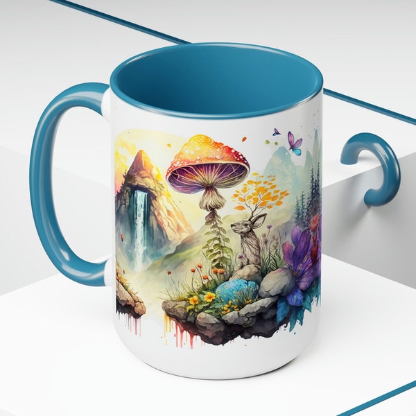 Watercolor Floral Mushroom Mug, Cottagecore Nature Art Flower Coffee Mug Gift, Colorful Botanical Print Tea Cup Coffee Mug for Nature Lovers