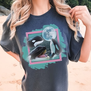 Three Orcas Vintage 90s Graphic Shirt, Y2K Orca Whale Shirt, Retro Ocean Conservation Sea Animal Tshirt, Save The Whales Tee,Orca Lover Gift
