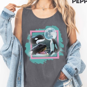 Vintage Orca 90s Tank, Unhinged Orca Whale Y2K Tank Top, Save the Whales PNW Mermaidcore Tank Top, Stay Salty Beach Tank, Orca Lovers Gift