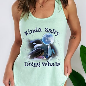 Three Orcas Vintage 90s Graphic Racerback Tank Top, Save The Whales PNW Orca Whale Tank Tops, Orca Lovers Summer Tank, Whale Lovers Gift