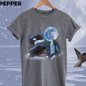 Three Orca Whales Vintage Graphic T-Shirt, 90s Sea Animal Moon Tshirt, Unhinged Shirts, Save The Whales Orca Shirt, Retro Ocean Nature Shirt